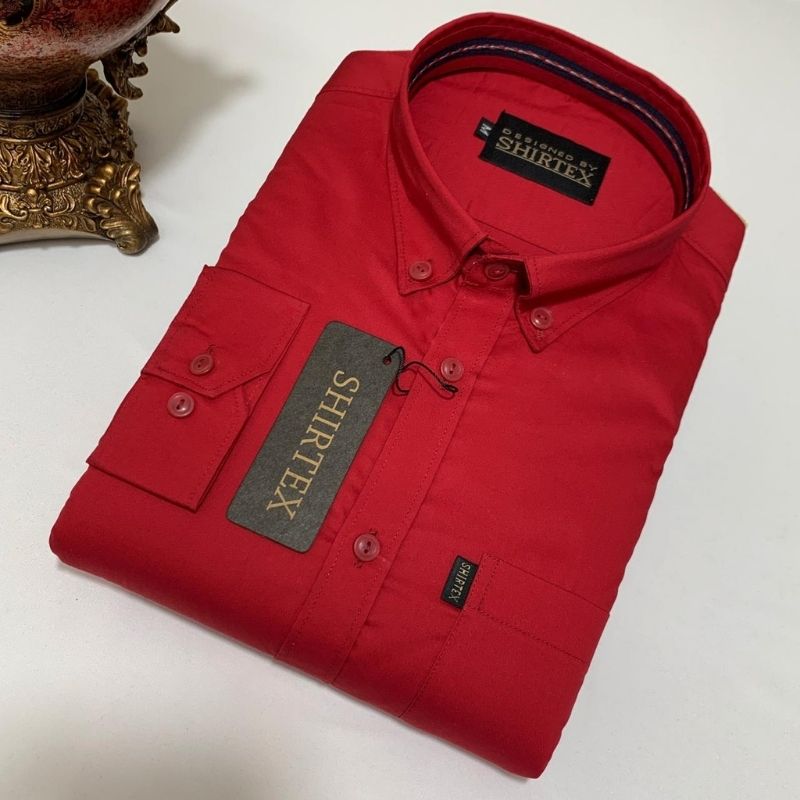 Red Long Sleeve Casual Shirt for Men